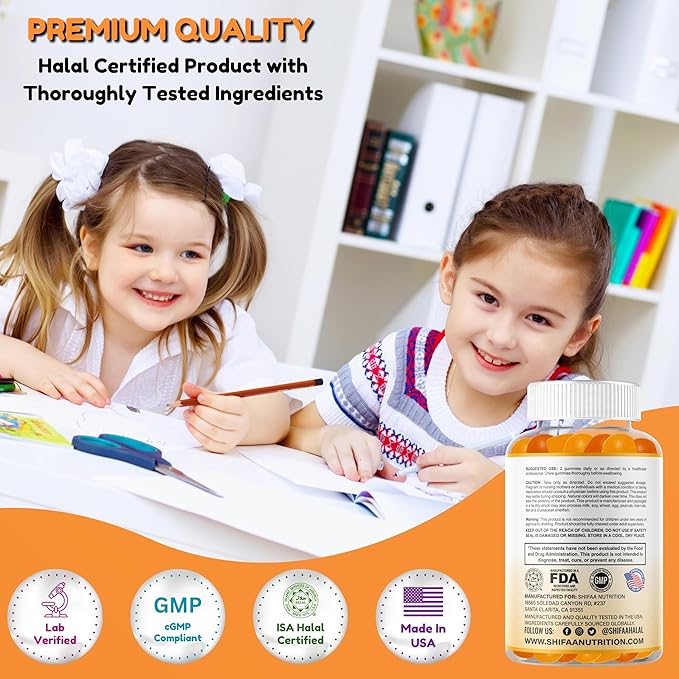 Gelatin Free Kids Omega 3 Gummies w/DHA 30 Servings. Plant-Based Omega 3 for Kids. Gluten Free & Non-GMO DHA Gummies. Children Omega 3 Gummies for Kids. Omega 3 Kids to Support Brain & Immune System