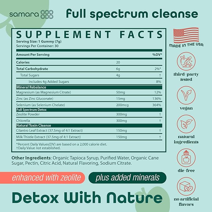 Zeolite Detox for Kids & Adults, Pure Zeolite Clinoptilolite Enhanced w/Chlorella & Minerals, Gentle Daily Cleanse for Focus, Gut & Immune Support, Vegan & Dye-Free Green Apple Gummies, Made in USA