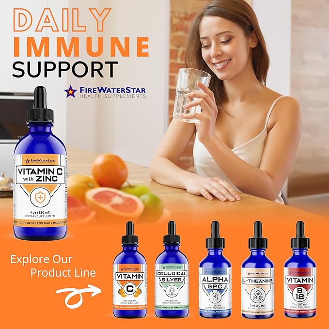 FWS Vitamin C Liquid Drops with Zinc for Adults and Kids - 4oz - Supports a Healthy Immune System, Collagen, Skin Health, Healthy Aging - Organic, Non-GMO, Vegan - Easy Dosing, 60 Servings