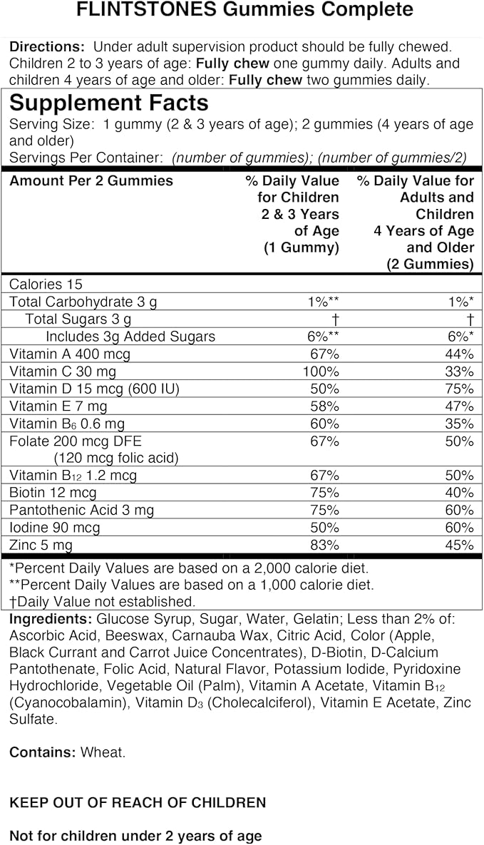 Flintstones Vitamins Complete Gummies, Kids Vitamins with Vitamin C for Toddlers and Children, Kids Multivitamin with Vitamin A, B6, B12, E & Zinc, 180 Count