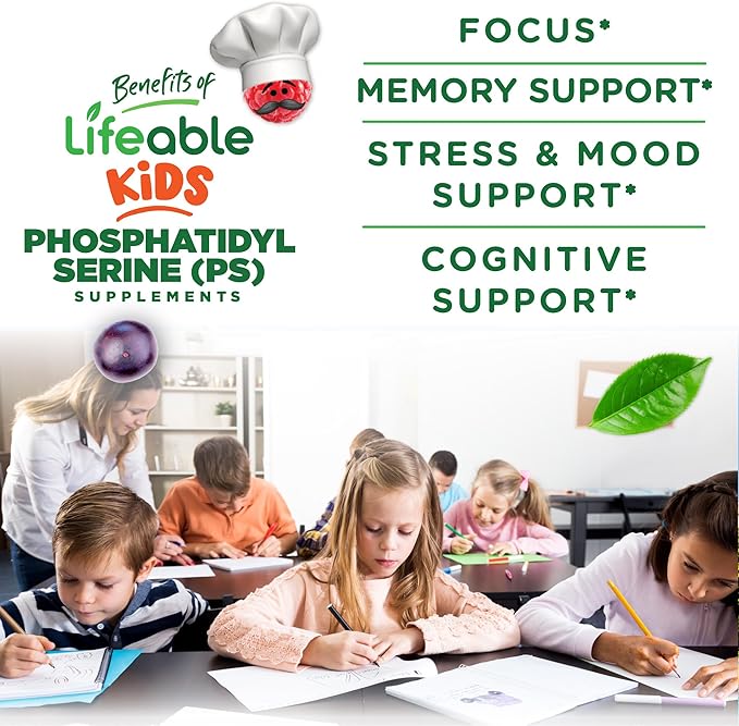 Lifeable Phosphatidylserine (ps100) Kids | 100mg Kids Focus Gummies | Great Tasting Phosphatidylserine Supplement | Focus Supplement for Kids | 90 Gummies