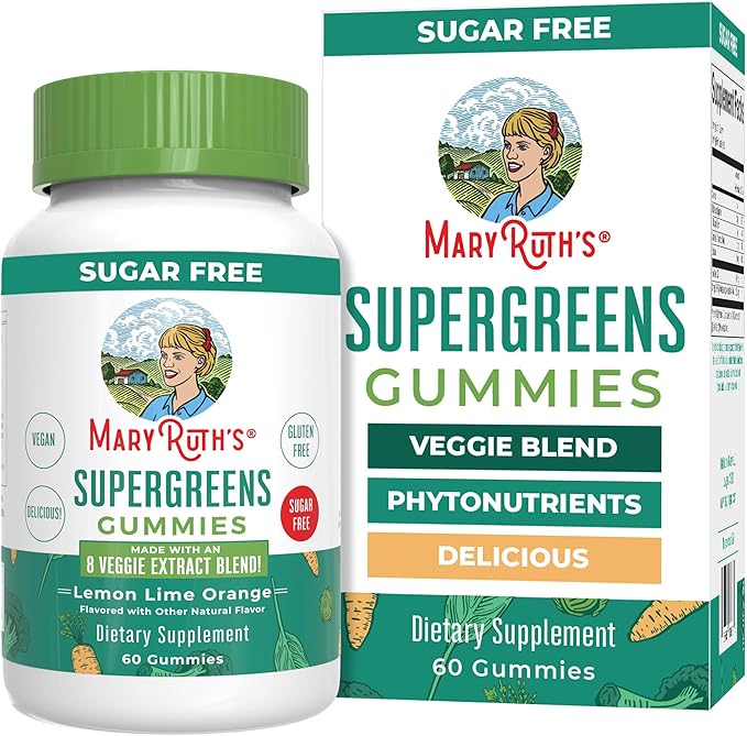 MaryRuth Organics Super Greens Gummies | Naturally-Occurring Quercetin for Adults and Kids Ages 4+ | Sugar Free | 2g Fiber Per Serving | Vegan | No Gelatin | Pectin Based | 60 Count | 30 Servings