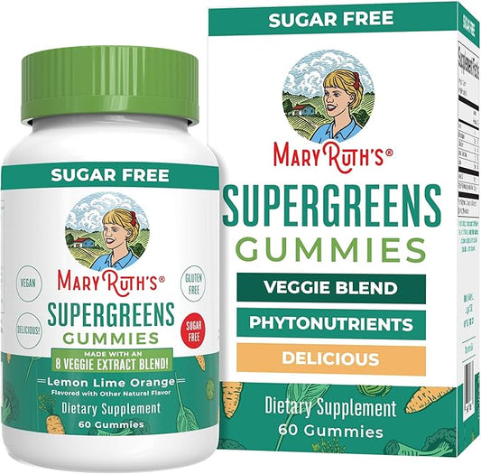 MaryRuth Organics Super Greens Gummies | Naturally-Occurring Quercetin for Adults and Kids Ages 4+ | Sugar Free | 2g Fiber Per Serving | Vegan | No Gelatin | Pectin Based | 60 Count | 30 Servings