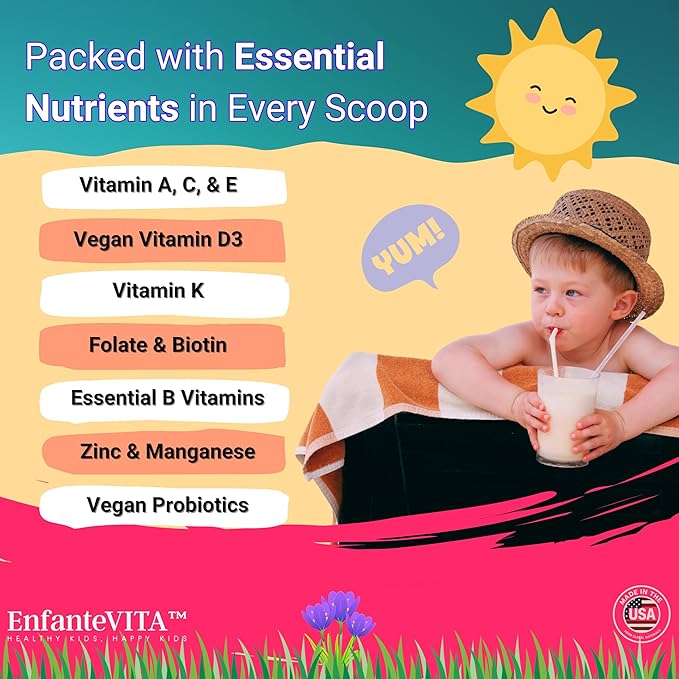 All in One Kids Vitamins, 90 Day Supply, Powder Multivitamin with Probiotics, Immune Support, Gut Health, Vegan D3, Sugar Free, Non GMO, Natural Flavor, Doctor Formulated, Daily Nutrition