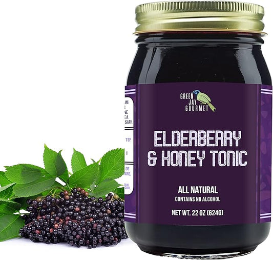 Green Jay Gourmet Elderberry Tonic – All Natural Elderberry Syrup – Elderberry Immune Support for Kids & Adults – Powerful Elderberry & Honey Blend – Sambucus Elderberry Syrup – 22 Ounces