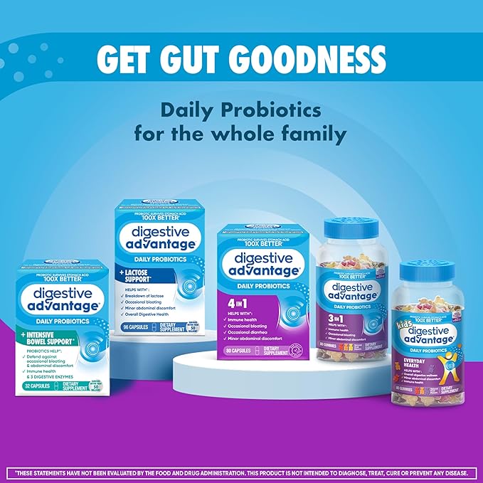 Digestive Advantage Daily Probiotic Gummy for Kids, Multi, Natural Fruit Flavours, 80.0 Count