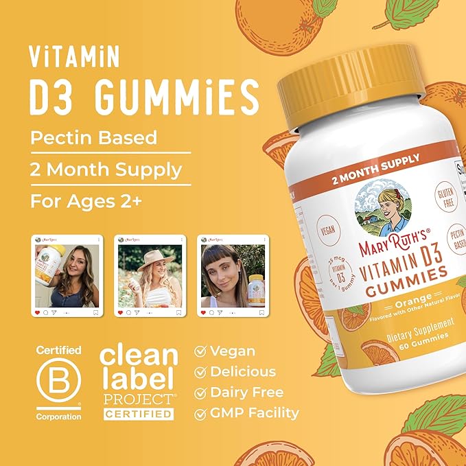 Vitamin D3 Gummies | 2 Month Supply | Adults & Kids Vitamin D Gummies | Immune Support Supplement | Vitamin D3 1000IU for Bone Health & Muscle Function | Vegan | Non-GMO | Gluten Free | 60 Count