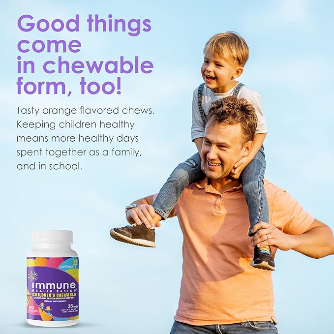 Children's Chewable Tablets, Wellmune Clinically Proven Highly Purified Beta Glucan Immunity Supplements for Children, Kids-Approved!