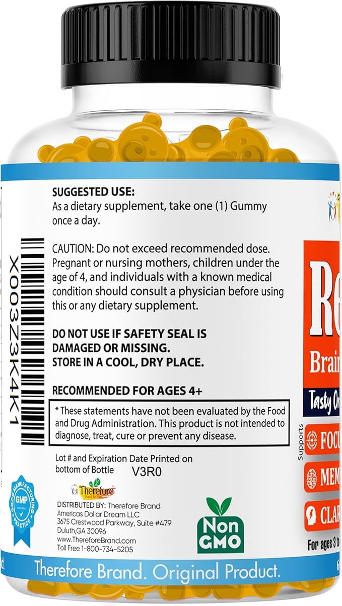 Real Genius Kids Focus Gummies – Brain Booster Supplement with Omega-3 DHA & EPA – Supports Memory, Attention & Focus – Gummy Vitamins for Teens & Children – Low-Sugar, Vegan, 60 Gummies
