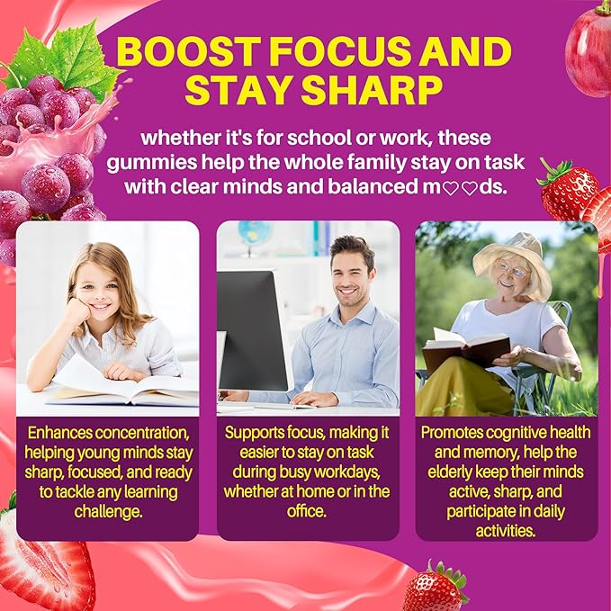 5HTP Gummies for Adults & Kids 8+, Melatonin Free Gummies with Magnesium Glycinate, GABA, L-Glycine, Ashwagandha, Vitamin B6 for Delicious Zzzs, Brain & Muscle Relaxation, 0 Sugar 60 Count (Pack of 1)