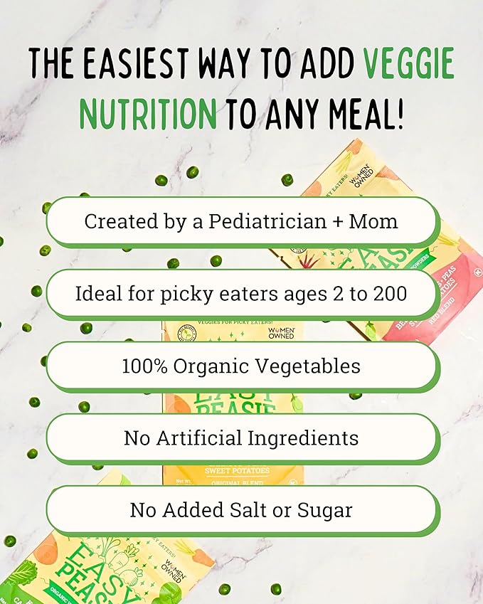 Easy Peasie Organic Veggie Powder Blends for Kids and Picky Eaters | Kids Greens Powder/Vegetable Powders including protein from green peas, spinach, and kale (Green 5oz Pouch)