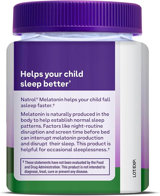Natrol Kids Melatonin 1mg, Supplement for Restful Sleep, Sleep Gummies for Children, 60 Raspberry-Flavored Melatonin Gummies, 60 Day Supply