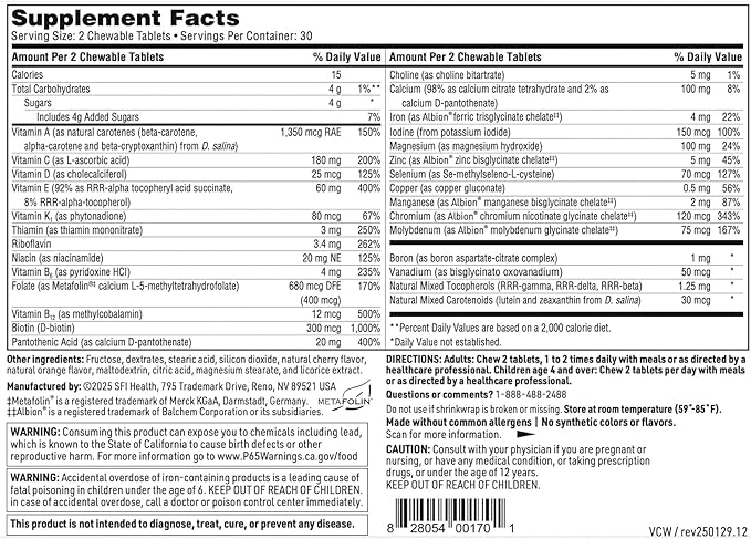 Klaire Labs VitaTab Chewable - Multivitamin & Multimineral with 24 Vital Nutrients for Kids & Adults, Natural Cherry-Orange Flavor, No Artificial Colors, Flavors, or Preservatives (60 Tablets)