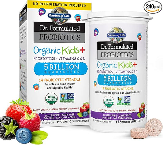 Garden of Life Women's Multivitamin, Kids Probiotics with Vitamin C & D, 240 Count, 30 Chewables
