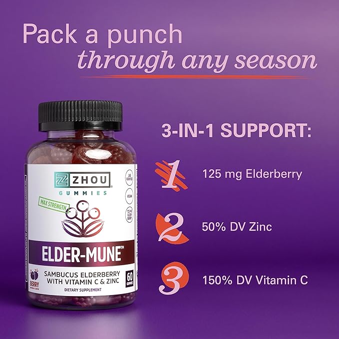 Zhou Nutrition Elderberry Gummies 60 Count & OLLY Kids Magnesium Gummies 50 Count Immune & Calm Support