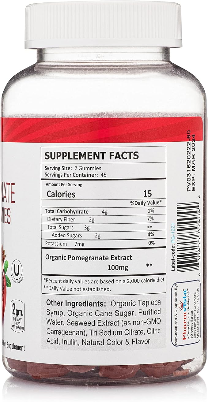 Pomegranate Fiber Gummies for Adults & Kids 100mg - Gluten Free Vegan Pomegranate Supplement Rich in Dietary Fiber Chewables Gummies- 90 Count