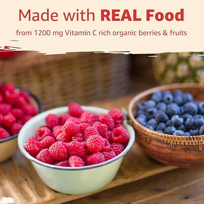 (2 Pack) Whole Food Vitamin C Gummies for Adults & Kids (Made in USA) Zero Sugar, Natural Antioxidants, Bioflavonoids, Organic Chewable Vitamin C Supplement from Berries & Fruits for Immune, Vegan