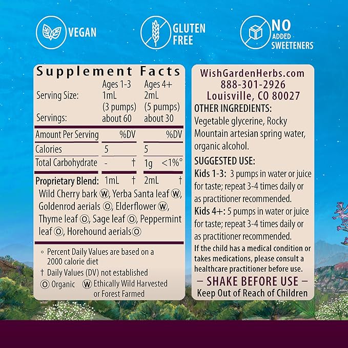 WishGarden Herbs Congestion Rescue Immune Support for Kids - Plant-Based Immune Support and Decongestant w/Elderflower, Wild Cherry Bark & Yerba Santa, Supports Upper & Lower Respiratory Systems, 2oz