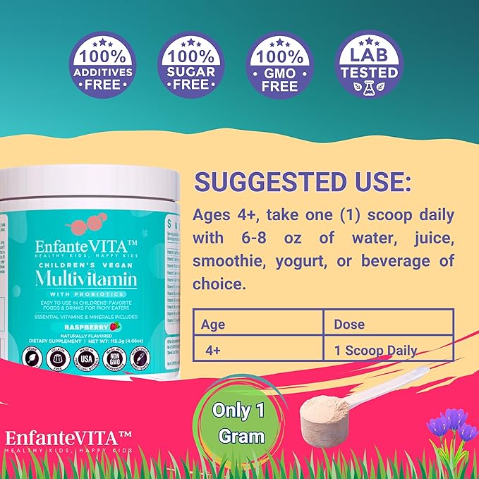 All in One Kids Vitamins, 90 Day Supply, Powder Multivitamin with Probiotics, Immune Support, Gut Health, Vegan D3, Sugar Free, Non GMO, Natural Flavor, Doctor Formulated, Daily Nutrition