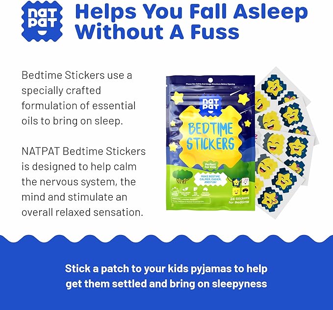 NATPAT Sleepy Patch Bed Time Stickers for Kids - Sleep Promoting Patch - Non-Toxic Solution for Better Sleep - Chemical & Drug Free, Melatonin Free - Buzz Patch Natural Patch (24 Pack)