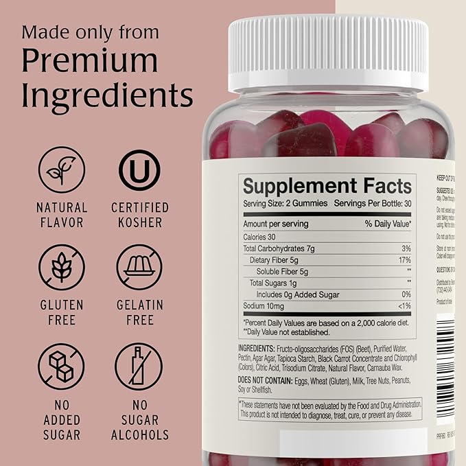 Prebiotic Fiber Gummies for Adults & Kids with No Added Sugar- 5g (60 Count-2 Pack) High Fiber Supplement Gummies - Vegan - Keto Friendly - Digestive Health Supplements