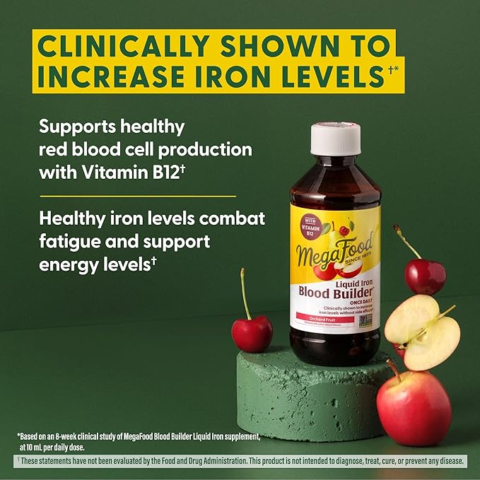 MegaFood Blood Builder Liquid Iron Supplement for Women, Men & Kids, Clinically Shown to Increase Iron Levels Without Constipation, Vegan, 7.7 Fl Oz (23 Servings)