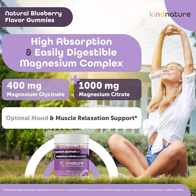 Kind Nature Potassium & Magnesium Gummies for Adults & Kids - Potassium Supplement 500mg & 1000mg Magnesium Citrate & 400mg Magnesium Glycinate Chewable Gummies