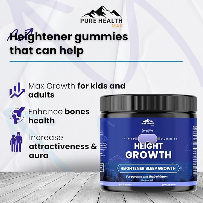 Heightener Height Growth Sleep Gummies - Vitamins to Grow Taller for True Height Potential, Natural Height Booster Increase Supplement for Kids and Adults | Calcium & Melatonin Multivitamin - 60 Gummy