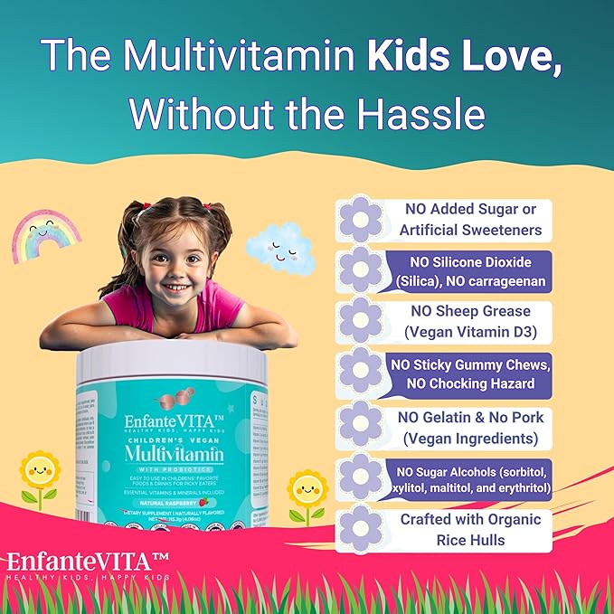 All in One Kids Vitamins, 90 Day Supply, Powder Multivitamin with Probiotics, Immune Support, Gut Health, Vegan D3, Sugar Free, Non GMO, Natural Flavor, Doctor Formulated, Daily Nutrition