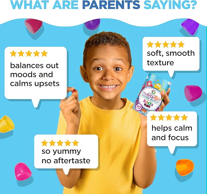 NUTRAMIN Kids Mood Boost Vegan Vitamin Gummy: Calming Magnesium Citrate Supplement for Children with Ashwagandha & Vitamin B Complex to Relax & Focus - Sugar-Free, Allergy-Safe, Non-GMO 90 ct
