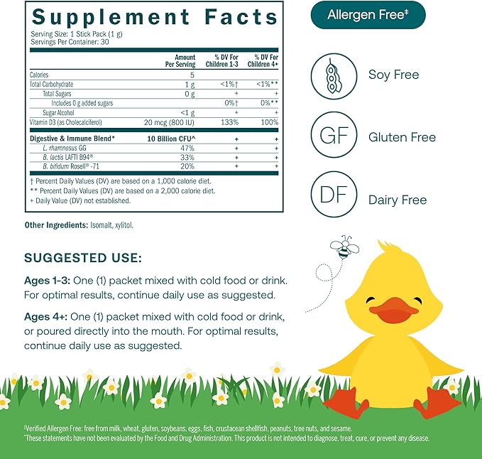 True Grace True Littles - 30 Individual Stick Packs - Kids’ Daily Probiotic + Vitamin D3 for Immune & Digestive Health - Gluten, Soy & Dairy Free - 30 Servings