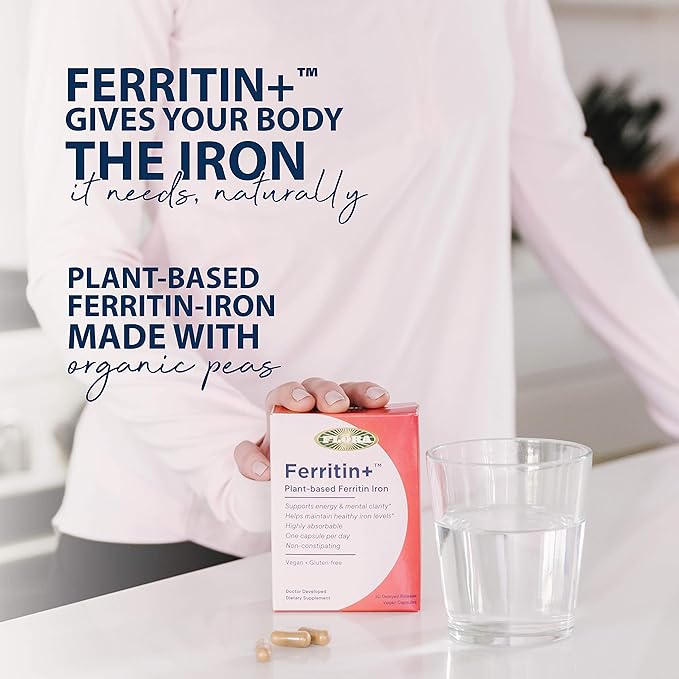 Flora Ferritin+ Delayed-Release Iron Supplement - Plant-Based Iron Supplement - Blood Cell & Energy Support - Vegan & Gluten-Free - 30 Vegan Capsules