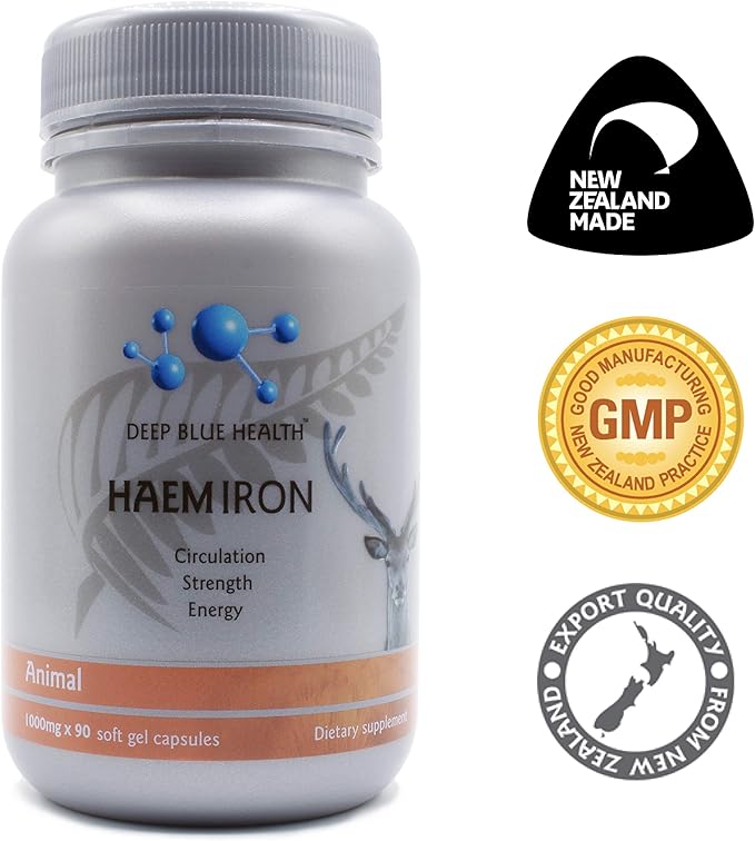 New Zealand Heme Iron Supplement - 1000mg x 90 Soft Gel Capsules - Iron Deficiency Supplement for Anemia - Deer Blood w/ Ferrous Fumarate - Supports Energy, Strength and Circulation for Men and Women