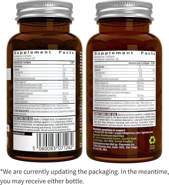 Vegan Omega-3 Algae Oil + Advanced Kids Multivitamin Gummy Bundle, High Concentration DHA & EPA + Vitamin A, B, C, D3 & E, Clean Ingredients 60 Softgels + 90 Berry Flavor Gummies, by Igennus
