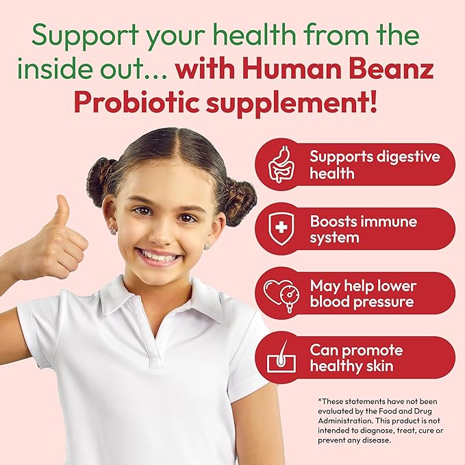 Probiotic Jelly Bean Gummies for Kids, Probiotic Supplements for Digestive Health, Nutritional Vegetarian Supplements, 120 Strawberry Blast Jelly Beans, Kosher