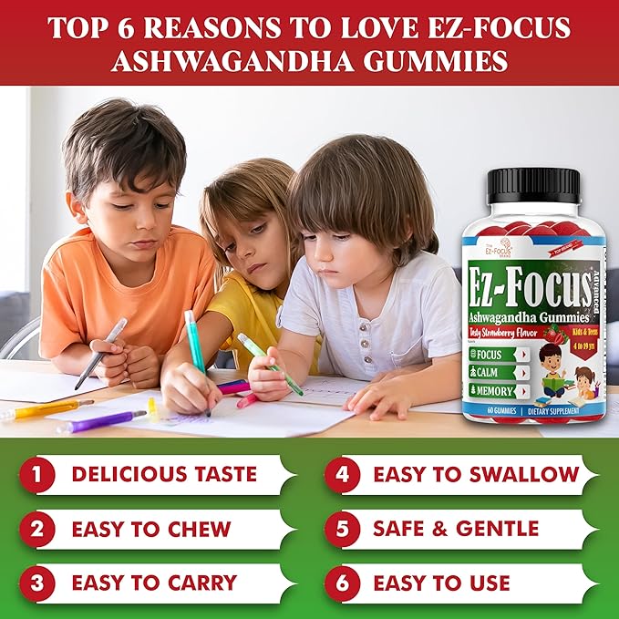 Advance Ashwagandha Root Gummies for Kids & Teens, Brain Supplements for Memory and Focus for Kids, Support Calm Mood, Anti Stress, Relaxation, Sleep, Energy, Low Sugar, 60 Gummy Vitamins