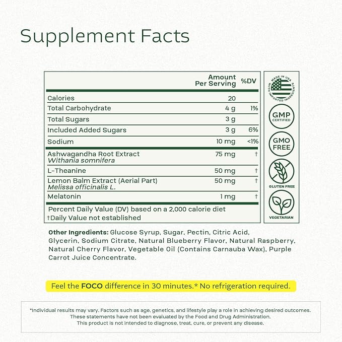 Think FOCO Sleep Gummies for Kids, Teens & Adults - Calming & Relaxation in 45 Minutes - Hyper Active Recommended Natural Sleep Aid - Melatonin Gummy - Sleep Non GMO Vitamins - Fall Asleep Fast Aids