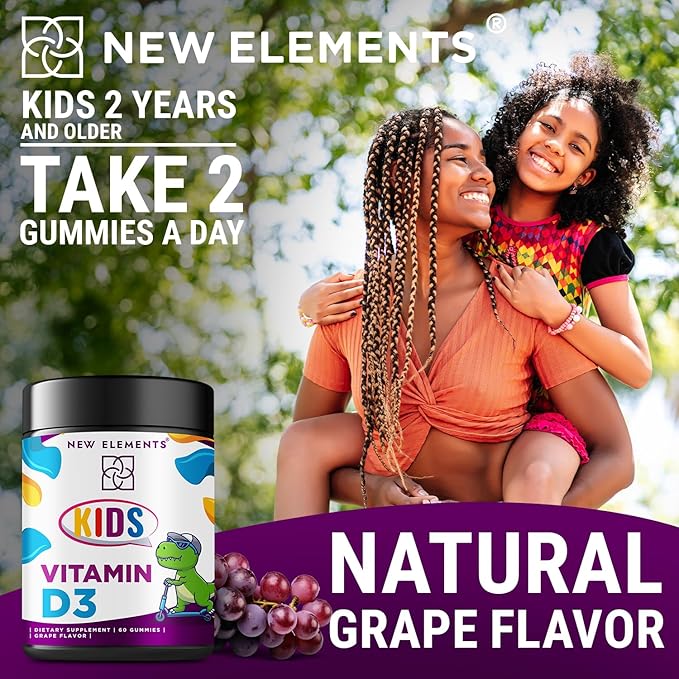 Vitamin D3 Gummies 2000 IU for Kids Sugar Free | Natural Vitamin D Chewable Gummy Supplement for Healthy Bones, Mood, & Immune Support | Vegan, Gluten-Free, Non-GMO, Natural Grape Flavor