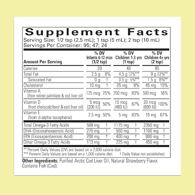 CHILDLIFE Essentials Cod Liver Oil for Kids - Kids Cod Liver Oil Liquid, Arctic Cod Liver Oil for Babies 6+ Months, Toddlers, & Kids, Added DHA, EPA, Omega-3 Fatty Acids - Strawberry, 8 fl oz