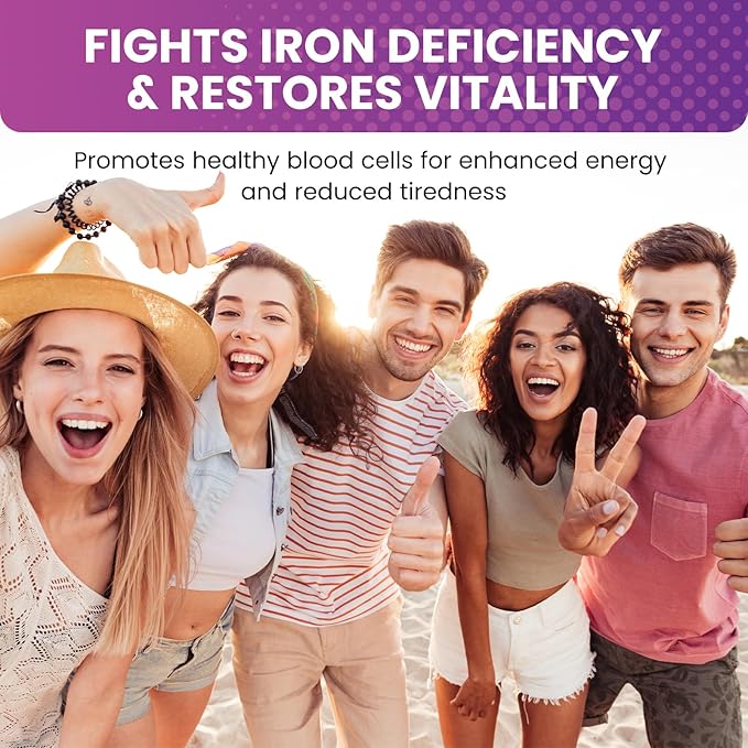 Liquid Iron Supplement for Women, Men & Kids - Liquid Iron Drops with Folate, Vitamin C, B6, B12 for Anemia, Red Blood Cell, Energy Support - Grape Flavor, 2 Fl Oz