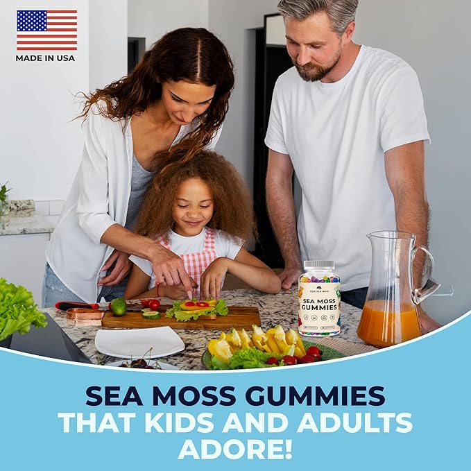 Irish Sea Moss Gummies with Burdock Root & Bladderwrack - Vegan Seamoss Supplement for Women, Men & Kids, Non-GMO, 60 Sea Moss Gummies