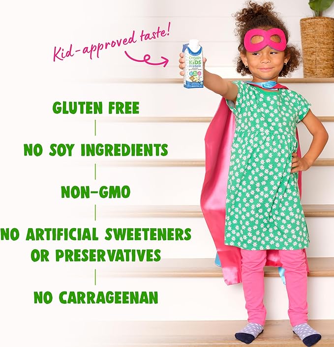 Orgain Organic Kids Protein Nutritional Shake, Vanilla - 8g of Protein, 22 Vitamins & Minerals, Fruits & Vegetables, Gluten Free, Soy Free, Non-GMO, 8.25 Oz, 12 Ct (Packaging May Vary)