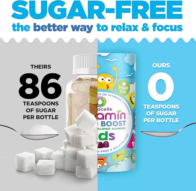 NUTRAMIN Kids Mood Boost Vegan Vitamin Gummy: Calming Magnesium Citrate Supplement for Children with Ashwagandha & Vitamin B Complex to Relax & Focus - Sugar-Free, Allergy-Safe, Non-GMO 90 ct