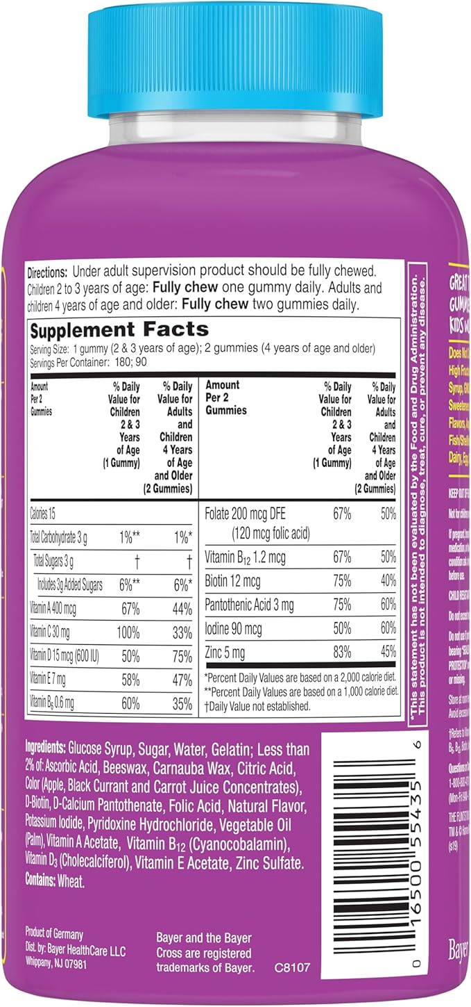 Flintstones Vitamins Complete Gummies, Kids Vitamins with Vitamin C for Toddlers and Children, Kids Multivitamin with Vitamin A, B6, B12, E & Zinc, 180 Count