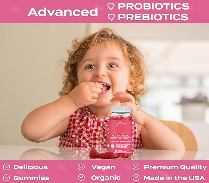 Kids Nootropic Digestive Gummies with Organic Probiotics, Prebiotic and Plant Based Omega 3,6,9 DHA