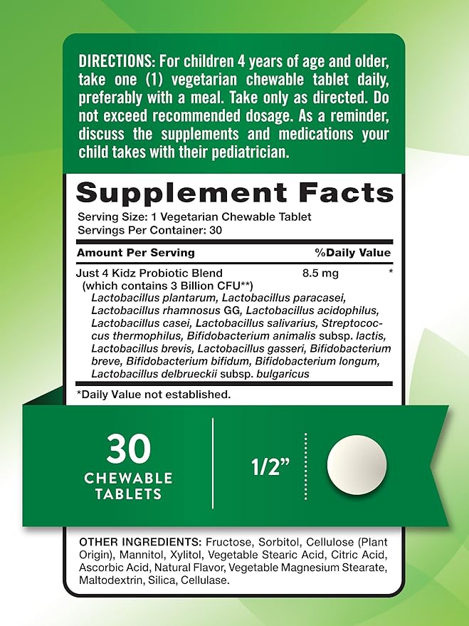 Nature's Truth Probiotics for Kids | 30 Chewable Tablets | 3 Billion CFUs | Berry Flavor | Vegetarian, Non-GMO & Gluten Free Supplement