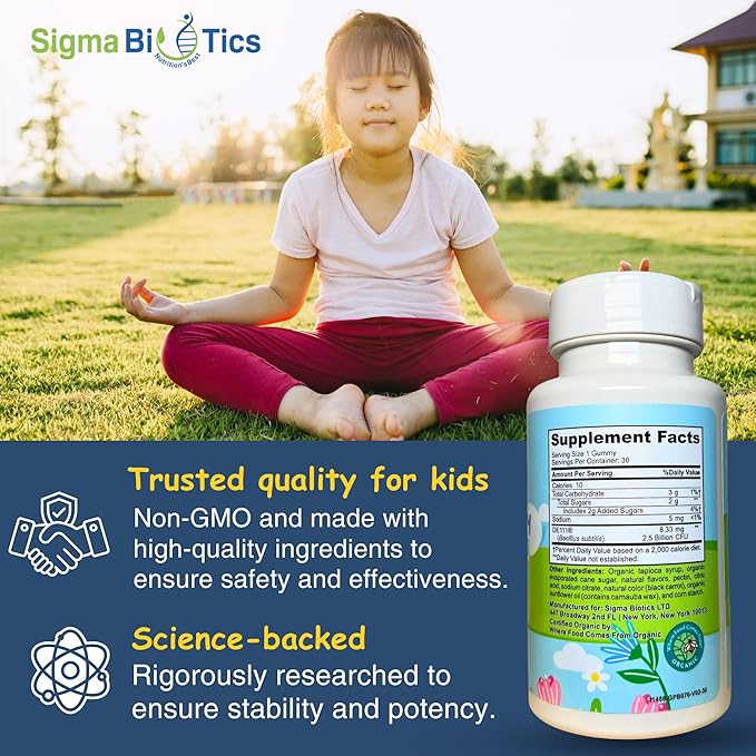 Organic Probiotic Gummies for Kids - 2.5B CFU, Bacillus Subtilis, Digestive & Immune Health - Non-GMO, 30 Chewable Gummies for Easy Use