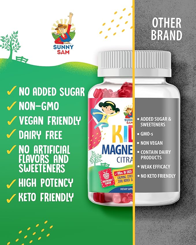 SUNNY SAM Iron Gummies for Kids & Magnesium Gummies for Kids & Adults - 100mg - Calm Magnesium Chews