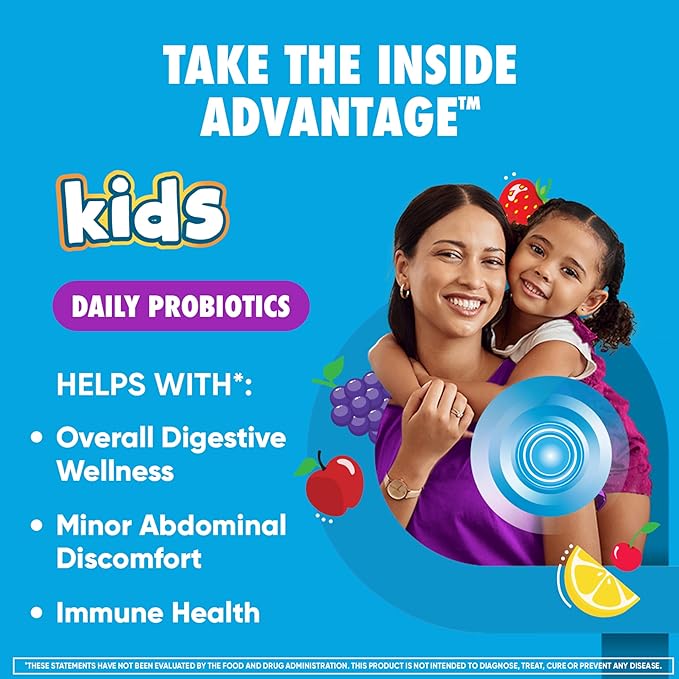 Digestive Advantage Daily Probiotic Gummy for Kids, Multi, Natural Fruit Flavours, 80.0 Count
