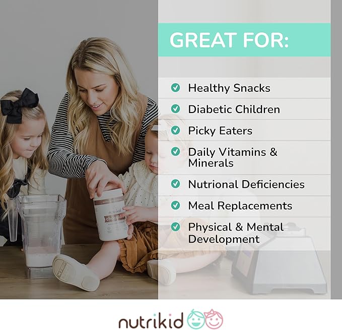 NutriKid Kids Healthy Protein Powder Shake- 36 Essential Vitamins Superfood, Weight Gain Drink Mix for Toddlers, Digestive Enzyme Probiotics, Perfect Snack